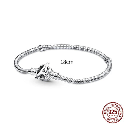 New 925 Sterling Silver Snake Chain Charm Bracelet – Fits Original 925 Pendant Charms & Beads, Heart Bracelet Jewelry for Women