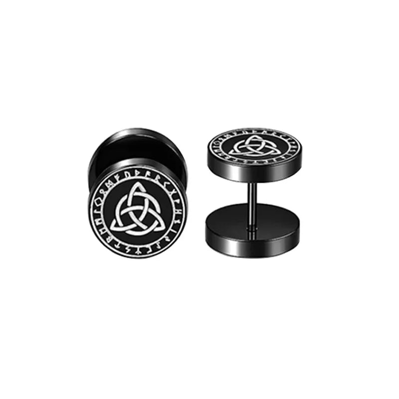 1 Pair 18G Viking Rune Round Stud Earrings — 316L Stainless Steel Cartilage, Tragus & Helix Piercing Jewelry for Men & Women