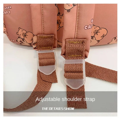 Cute Capybara Backpack | Large Capacity, Breathable Nylon Schoolbag for Students, Women & Girls, Ultra-Light Book Bag