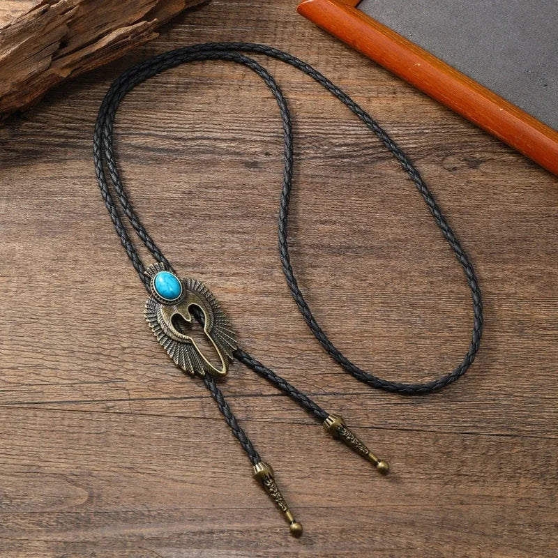 American Bolo Tie – Punk Vintage Metal Bird Stone Cowboy Hat Pendant, Western Necklace & Costume Accessories