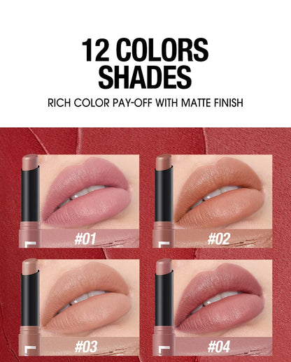12-Color Matte Lipstick Pencil – Waterproof, Long-Lasting Non-Stick Lip Stain Tint Nude Makeup Pen
