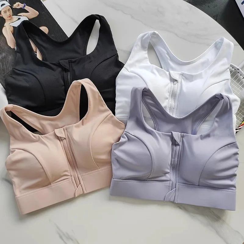 Women’s High Impact Front Zipper Sports Bra – Shockproof Quick Dry Yoga & Running Fitness Vest Gym Underwear Support Top