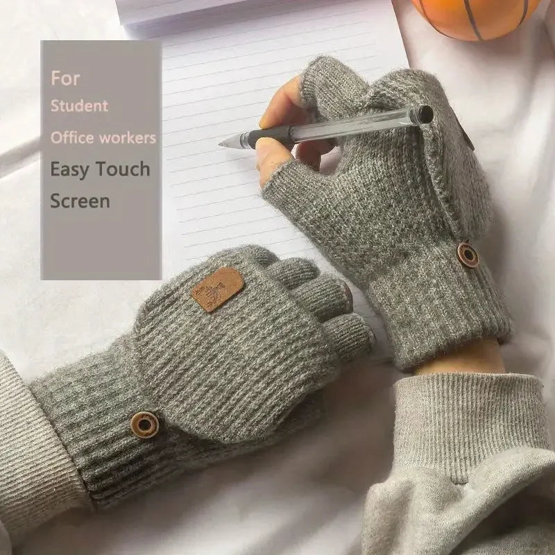 Winter Knitted Fingerless Gloves – Thick Warm Touchscreen Half-Finger Gloves for Men, Women & Students