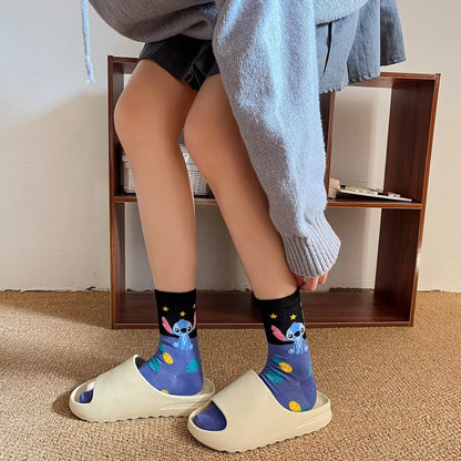 Disney Kawaii Stitch Cotton Socks - Medium Length Combed Cotton Socks, Perfect Birthday Gift for Girls & Boys