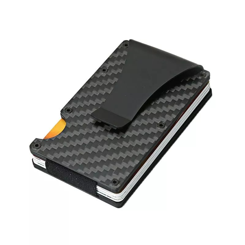 DIENQI Carbon Fiber Card Holder - Mini Aluminum Metal RFID Magic Men's Wallet