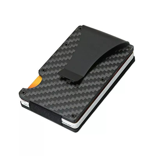 DIENQI Carbon Fiber Card Holder - Mini Aluminum Metal RFID Magic Men's Wallet