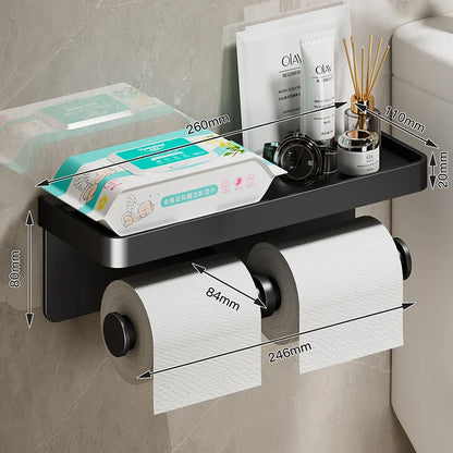 Aluminum Alloy Toilet Paper Holder: Bathroom Wall Mount WC Paper Phone Shelf - Towel Roll Shelf Accessories