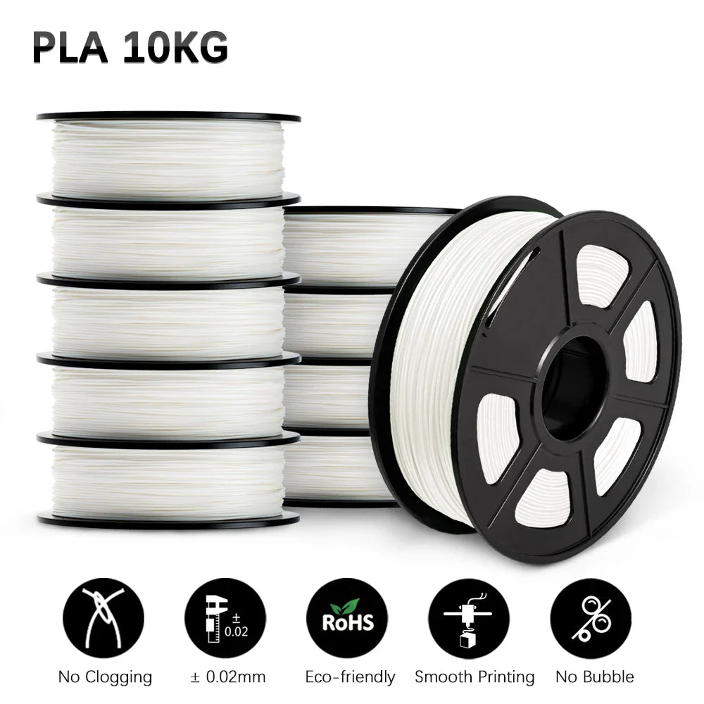 SUNLU 10KG 3D Printer Filament Set – 1.75mm PLA, PETG, PLA+ & Clear, 10 Rolls x 1KG Neatly Wound for 3D Printers & 3D Pens
