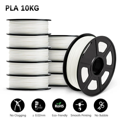 SUNLU 10KG 3D Printer Filament Set – 1.75mm PLA, PETG, PLA+ & Clear, 10 Rolls x 1KG Neatly Wound for 3D Printers & 3D Pens