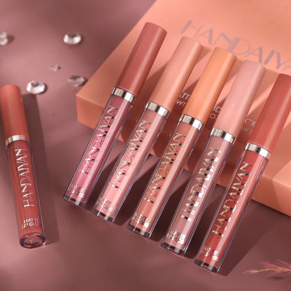 HANDAIYAN 6-Piece Matte Liquid Lipstick Set – Long-Lasting, Non-Stick Cup Lip Gloss Gift Box