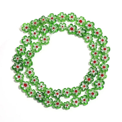 Colorful Lampwork Flower Beads - Thousand Flower Flat Plum Blossom Loose Beads for DIY Bracelet & Jewelry Crafts