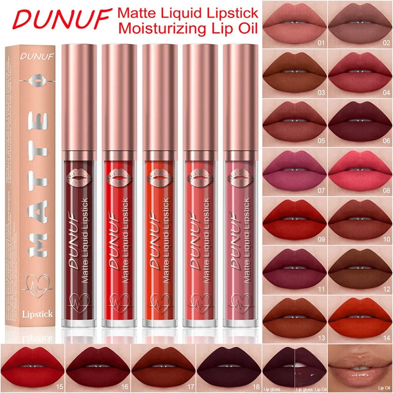 Matte Velvet Dark Red Brown Lip Gloss – Long-Lasting Waterproof Liquid Lipstick with Natural Moisturizer & Transparent Lip Oil
