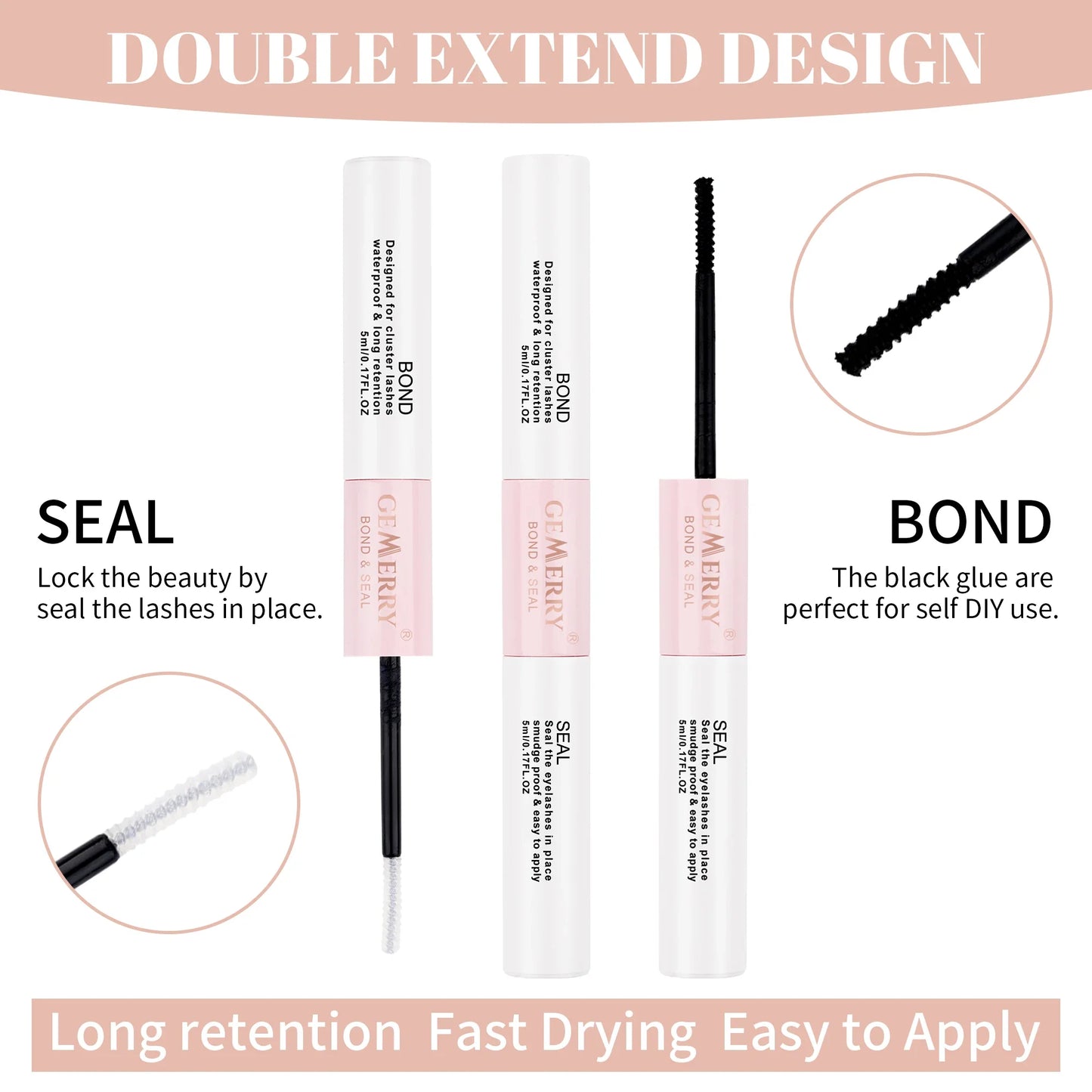 GEMERRY 10ml 2-in-1 Lash Bond & Seal Glue — Waterproof Long-Lasting Adhesive for DIY Cluster Eyelash Extensions