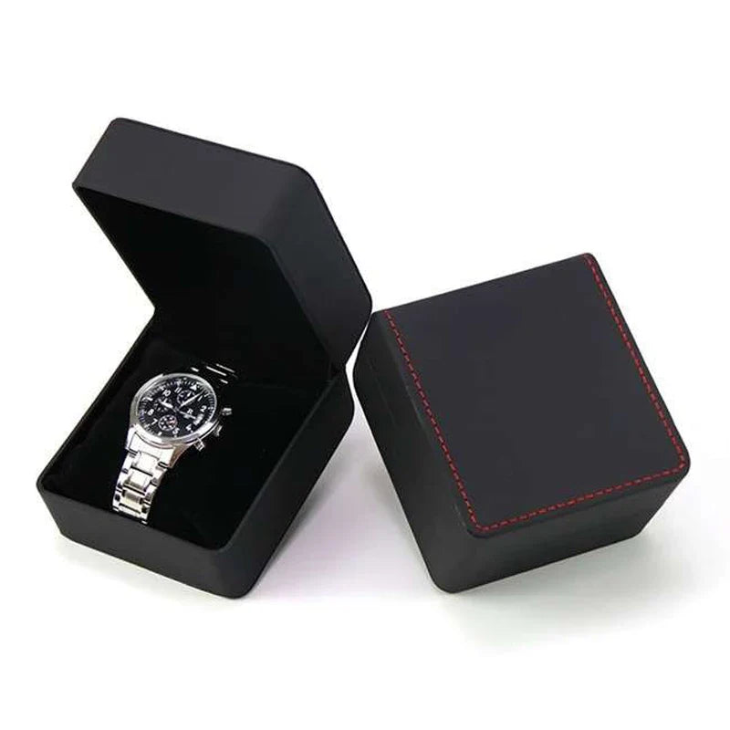 Lnofxas Black Single Watch Gift Box — PU Leather Wristwatch Display Case with Pillow, Organizer for Men
