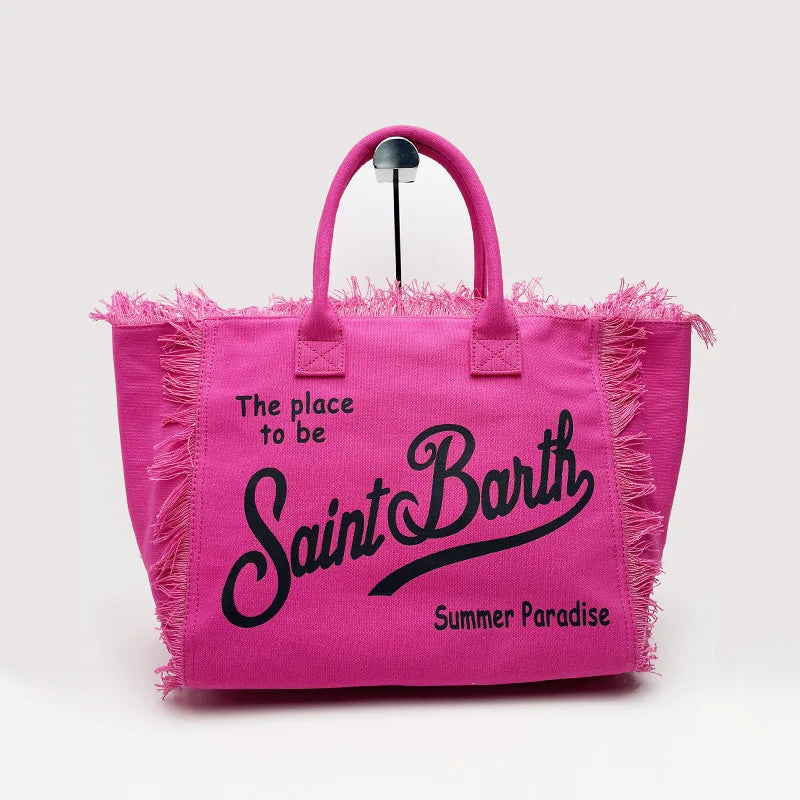 SAINT BARTH Autumn Winter Plush Towel Bag – Women’s Large Capacity Striped Casual Handbag with Tassel