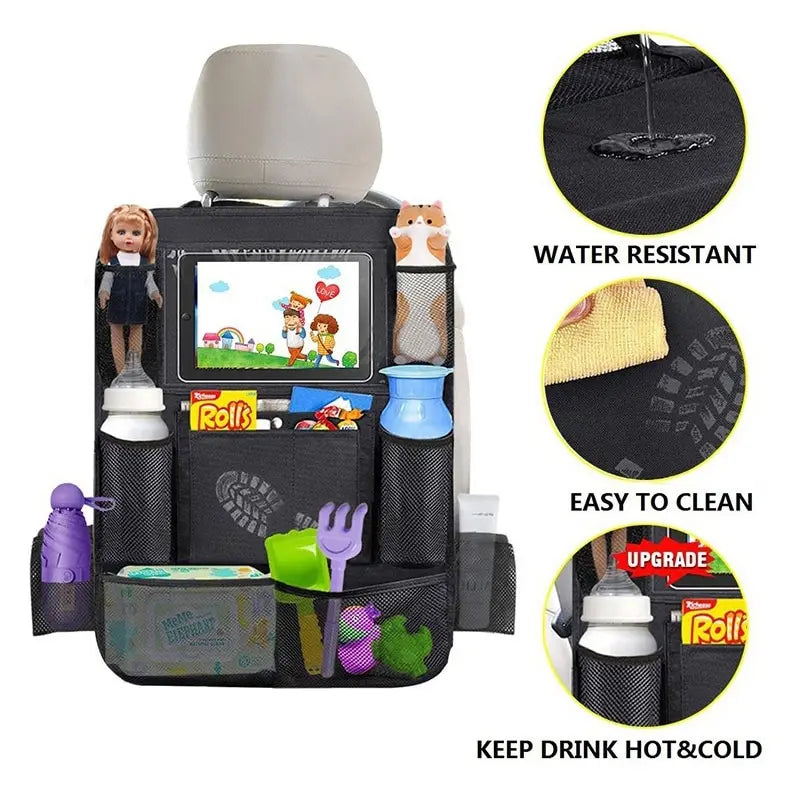 Car Backseat Organizer - Touchscreen Tablet Holder with Storage Pockets & Seat Back Protector