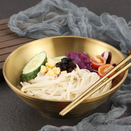 Golden 304 Stainless Steel Ramen Bowl - Large Rice, Salad, Noodle, and Soup Serving Dish for Home, Restaurant, and Pickled Cabbage Delights