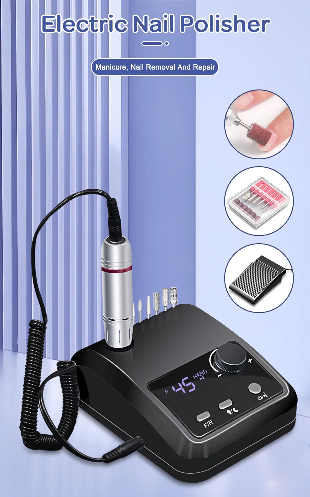 45000 RPM Electric Nail Drill Machine - HD Display, Metal Manicure Pen, Professional Nail Lathe & Sander for Nails