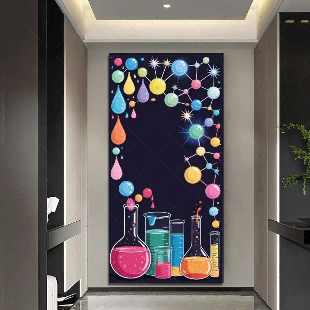 Chemistry Lab Door Cover Backdrop – Science Experiment Party Decoration & Photography Props with Laboratory Equipment Theme