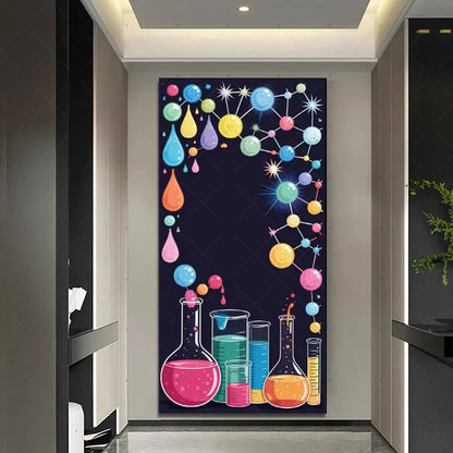 Chemistry Lab Door Cover Backdrop – Science Experiment Party Decoration & Photography Props with Laboratory Equipment Theme
