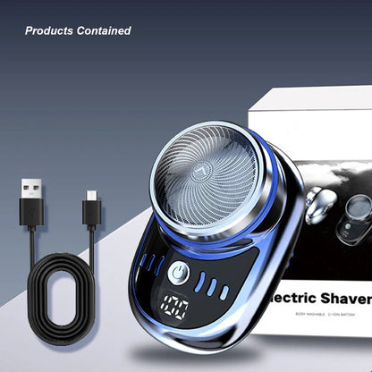 Mini Electric Shaver — Portable USB Rechargeable Travel Razor with Digital Display & Detachable Head for Beard