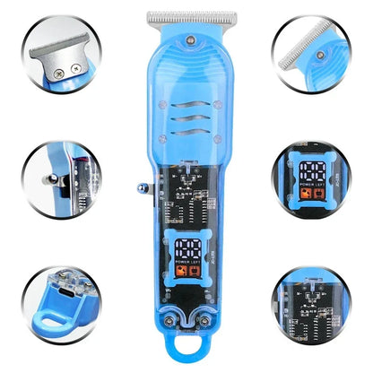 Professional Rechargeable Hair Clippers – Transparent Electric Hair Trimmer for Men, Cordless Hair Cutting Machine