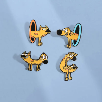 Colorful Cat & Dog Anime Brooch – Cartoon Pin for Clothing, Collars, and Film & TV Accessories