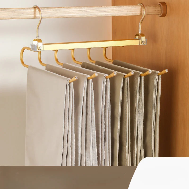 6-Layer Aluminum Pants Hanger – Space-Saving Heavy-Duty Organizer for Jeans, Skirts & Trousers