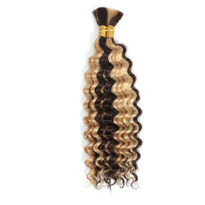 Human Braiding Hair Deep Wave Bulk - 100g No Weft Hair Bundles for Boho Braids, Micro Human Hair