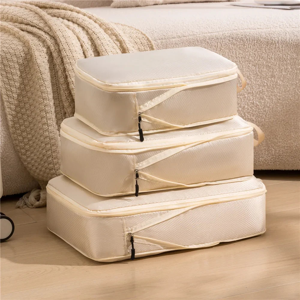3pcs Travel Packing Bag Set | Compressible Waterproof Nylon Organizer for Suitcase, Luggage, Portable
