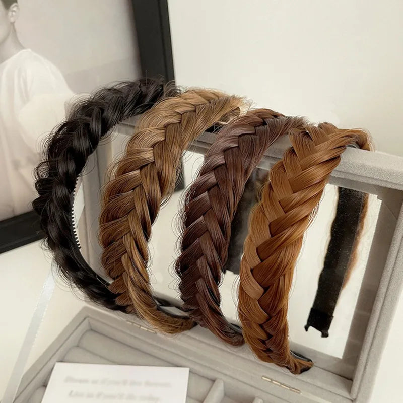 Bohemian Twist Braided Wig Headband - Fashionable Synthetic Hair Accessory for Women, Perfect Stretchable Hairband for Parties