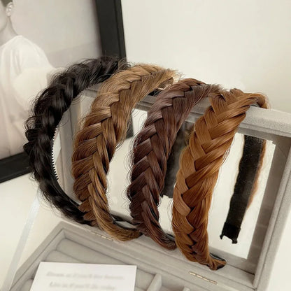 Bohemian Twist Braided Wig Headband - Fashionable Synthetic Hair Accessory for Women, Perfect Stretchable Hairband for Parties
