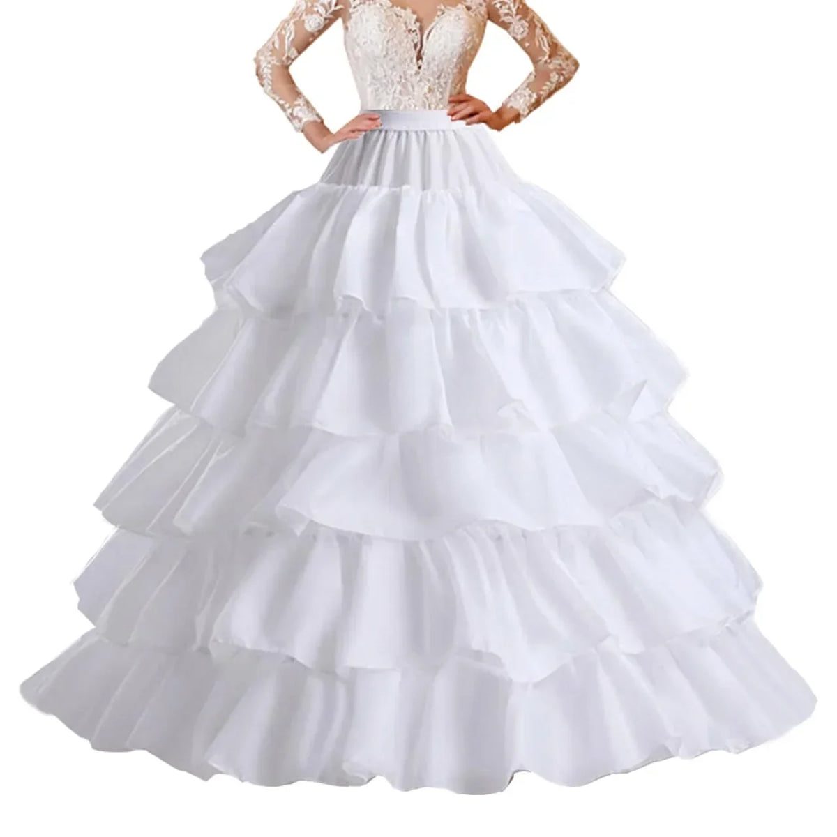 6-Hoop Crinoline Petticoat - White Long Wedding Dress Underskirt for Ball Gowns