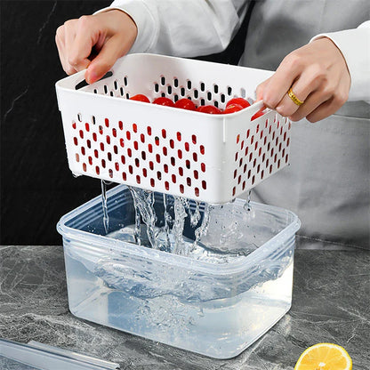 Refrigerator Storage Box – Fridge Organizer for Fresh Vegetables and Fruits, Drain Basket Storage Containers for Kitchen