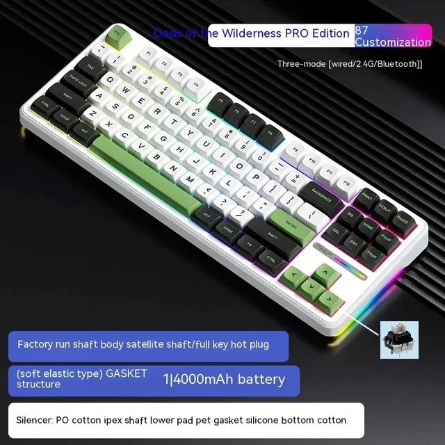 AULA F87 Pro 87-Key Mechanical Keyboard – Tri-Mode 2.4G/USB/Bluetooth, RGB, PBT Keycaps, Gasket Mount, 5-Layer Silencing, Full Key No Impact