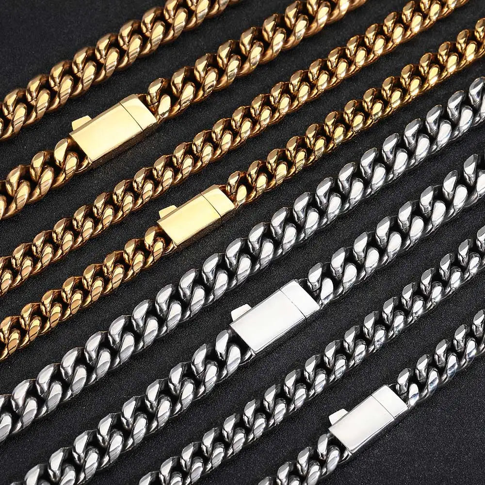 NUOYA Custom Logo Stainless Steel Miami Cuban Link Chain Necklace – Hip Hop Jewelry for Men, Cuban Link Necklace