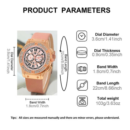 3PCS Women’s Casual Leather Watch Set – Quartz Wristwatch, Heart Bow Wallet, Glasses & Sunglasses Clock Montre Femme