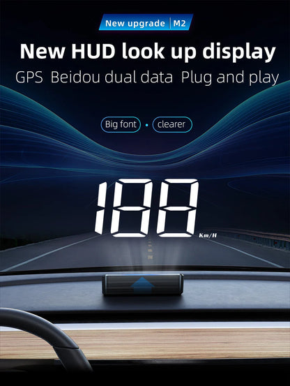 M2 Head-Up Display Digital Speedometer GPS HUD – Plug & Play Windshield Projector with Large KMH Font for All Cars
