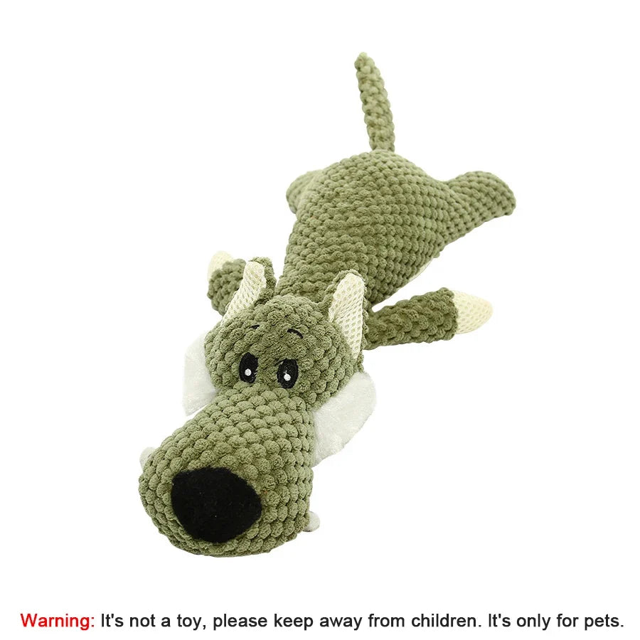 Large Dog Squeaky Plush Toy - Bite-Resistant Cartoon Lion, Wolf & Elephant Chew Toy for Small Medium Dogs