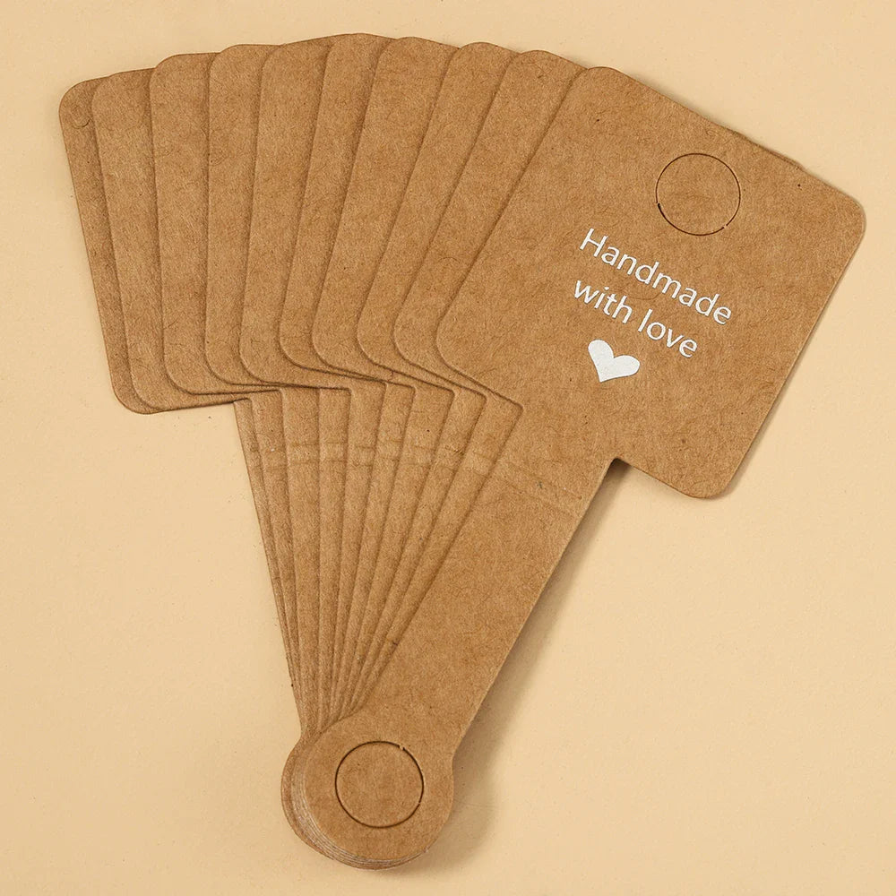 50PCS Self-Adhesive Kraft Paper Cards — 4x10cm Bracelet & Necklace Jewelry Holders for Small Business Retail Display Packaging