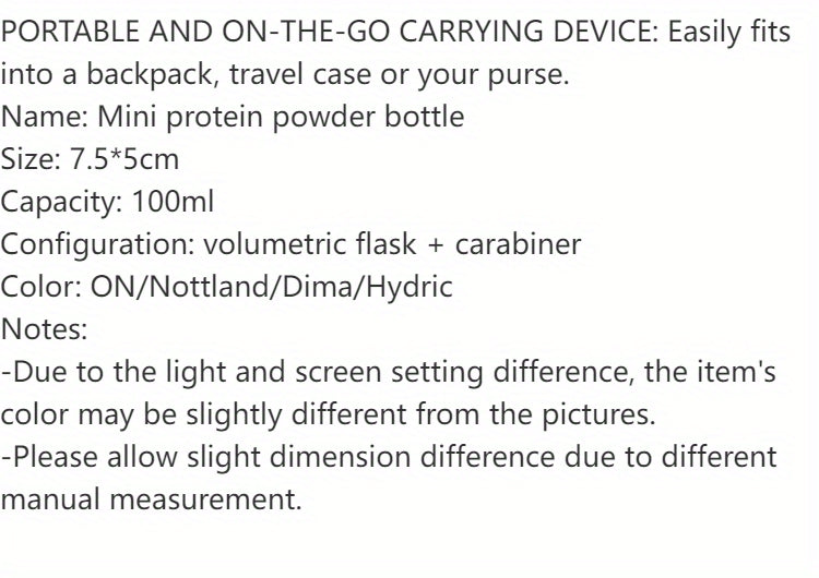 100ML Mini Portable Protein Container - Outdoor Sport Powder Bottle with Whey Keychain, Health Funnel & Medicine Box