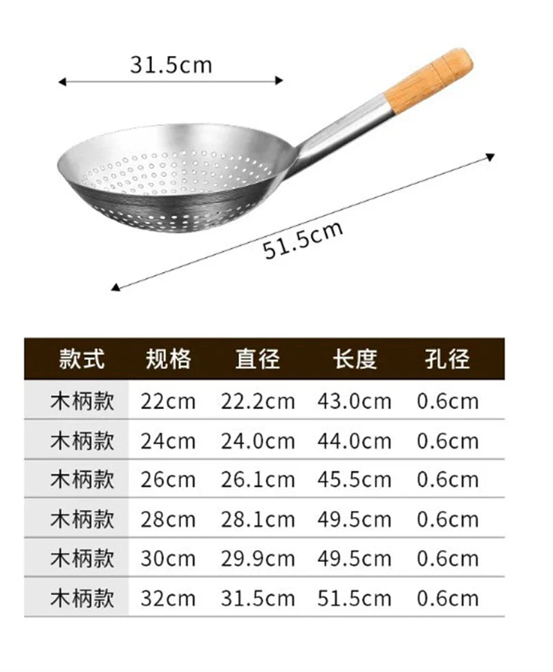 Thickened 304 Stainless Steel Colander with Long Handle – Large Kitchen Sieve for Oil, Flour, Noodles & Dumplings