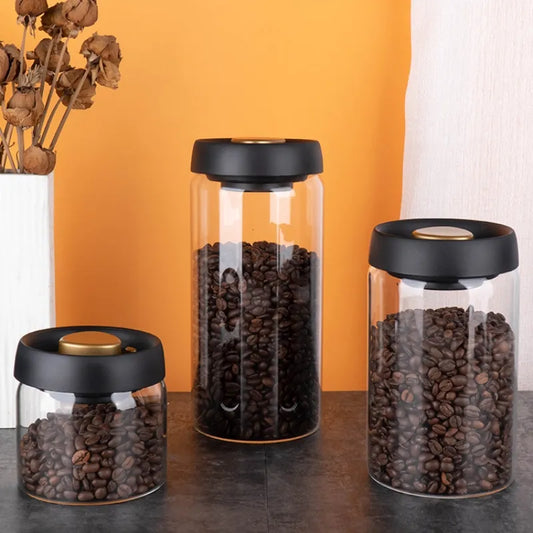 GIANXI Vacuum Sealed Glass Jug | Airtight Canister for Coffee Beans, Food Grains, Candy | Fresh Storage Jar Kitchen Accessory