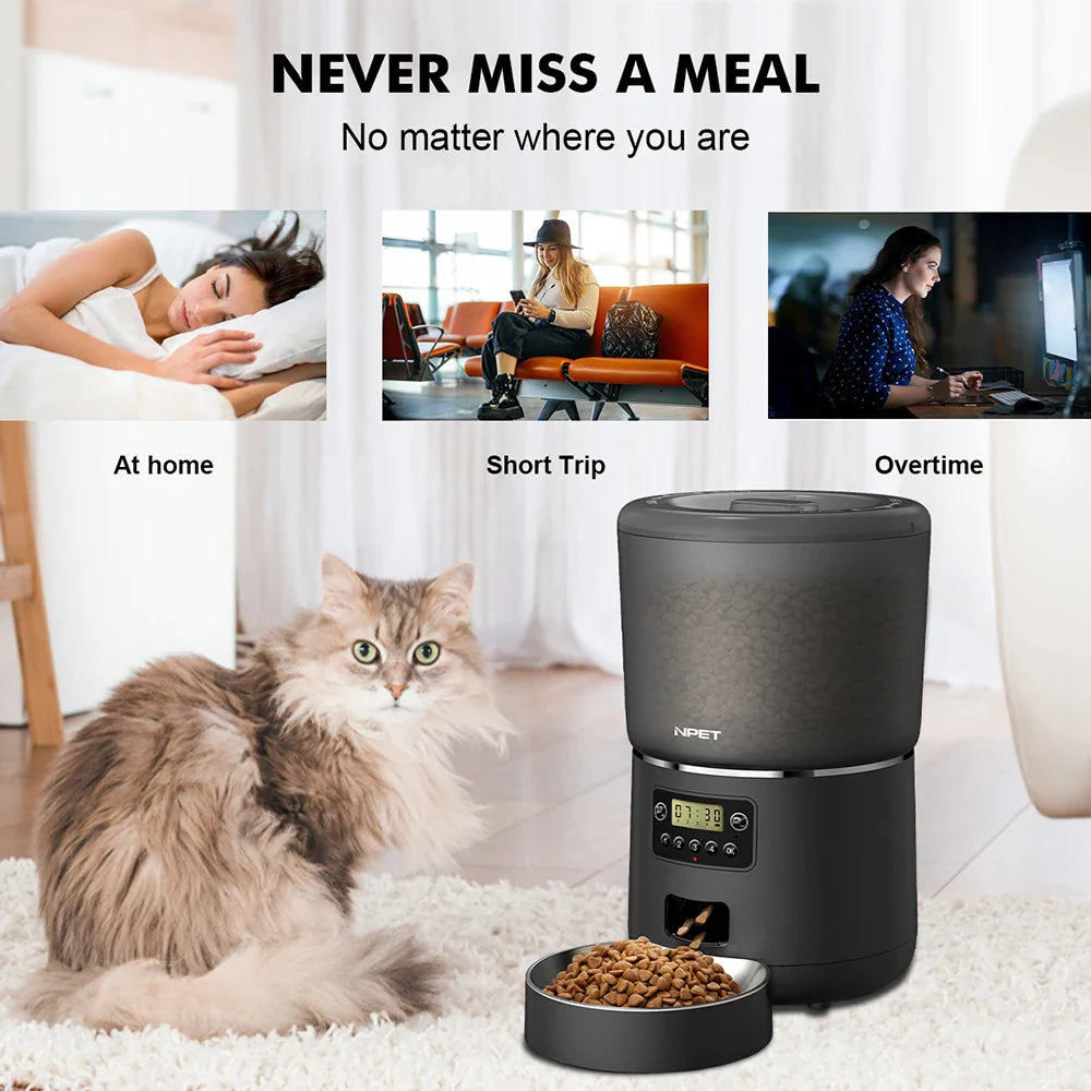NPET 4L Automatic Smart Pet Feeder – Stainless Steel Bowl, Customizable 1–9 Portion Dispenser for Cats & Dogs