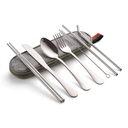 8PCS Portable Tableware Set — Travel Picnic Cutlery with Chopsticks, Fork, Spoon & Knife in Carry Case