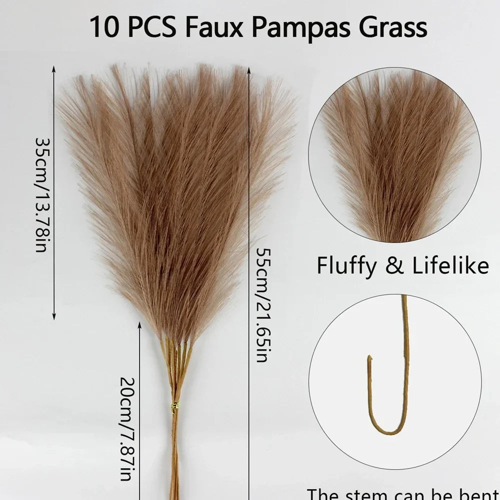 10PCS Artificial Pampas Grass – Fake Reed Flowers for DIY Floral Arrangements, Table Decor, Weddings & Home Christmas Decoration
