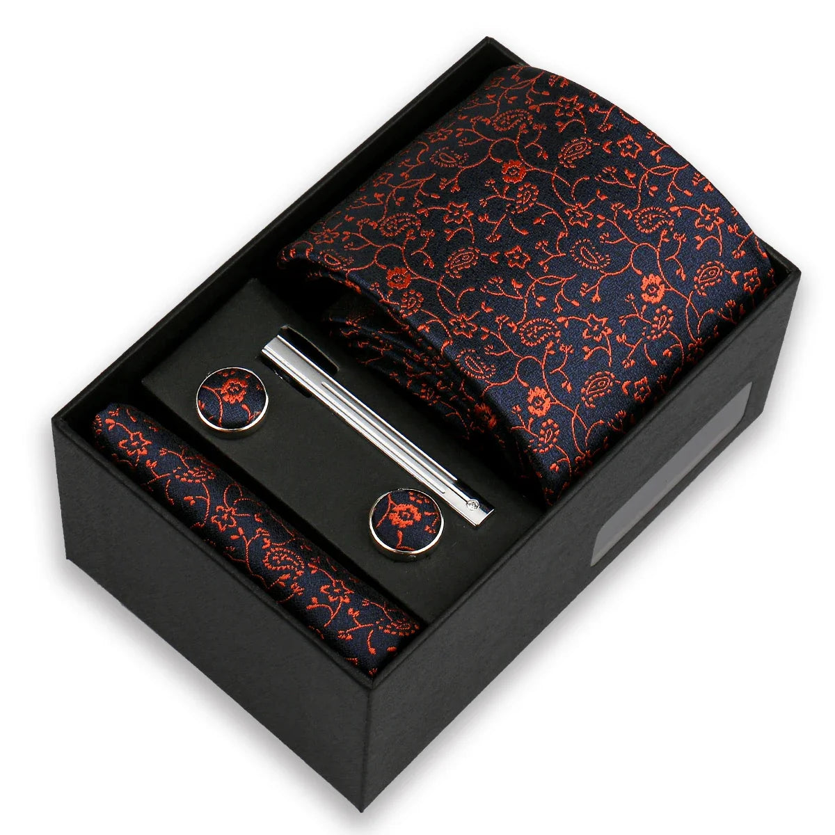 Men’s Fashion Tie Set Gift Box - 8cm Necktie with Handkerchief Cufflinks & Clip for Formal Business Suit Accessories