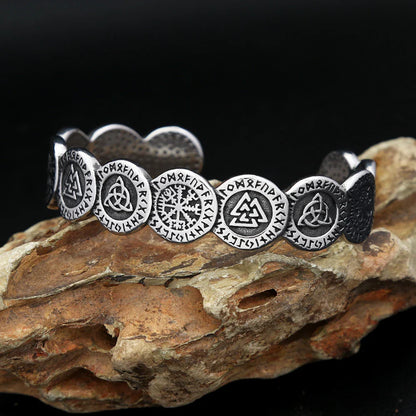 Vikings Valknut Bracelet – 316L Stainless Steel Nordic Compass Bangle, Amulet Jewelry for Men & Women