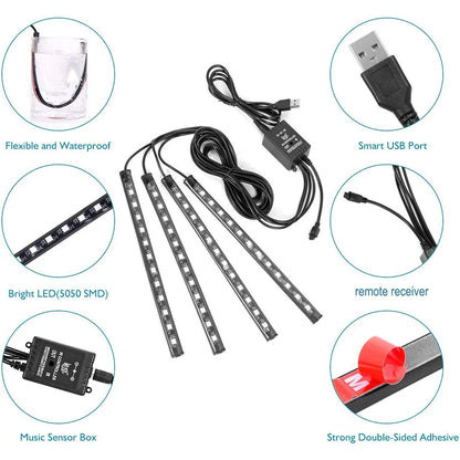 Neon LED Car Interior Ambient Foot Strip Light Kit: Remote & App Controlled RGB Decorative Lamps for Auto Atmosphere Enhancement