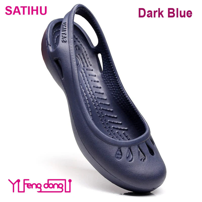 Certified Satihu Summer Lightweight Anti-Slip Clogs for Women - Flat Bottom Sandals, Nurse, Outdoor, Beach Jelly Shoes